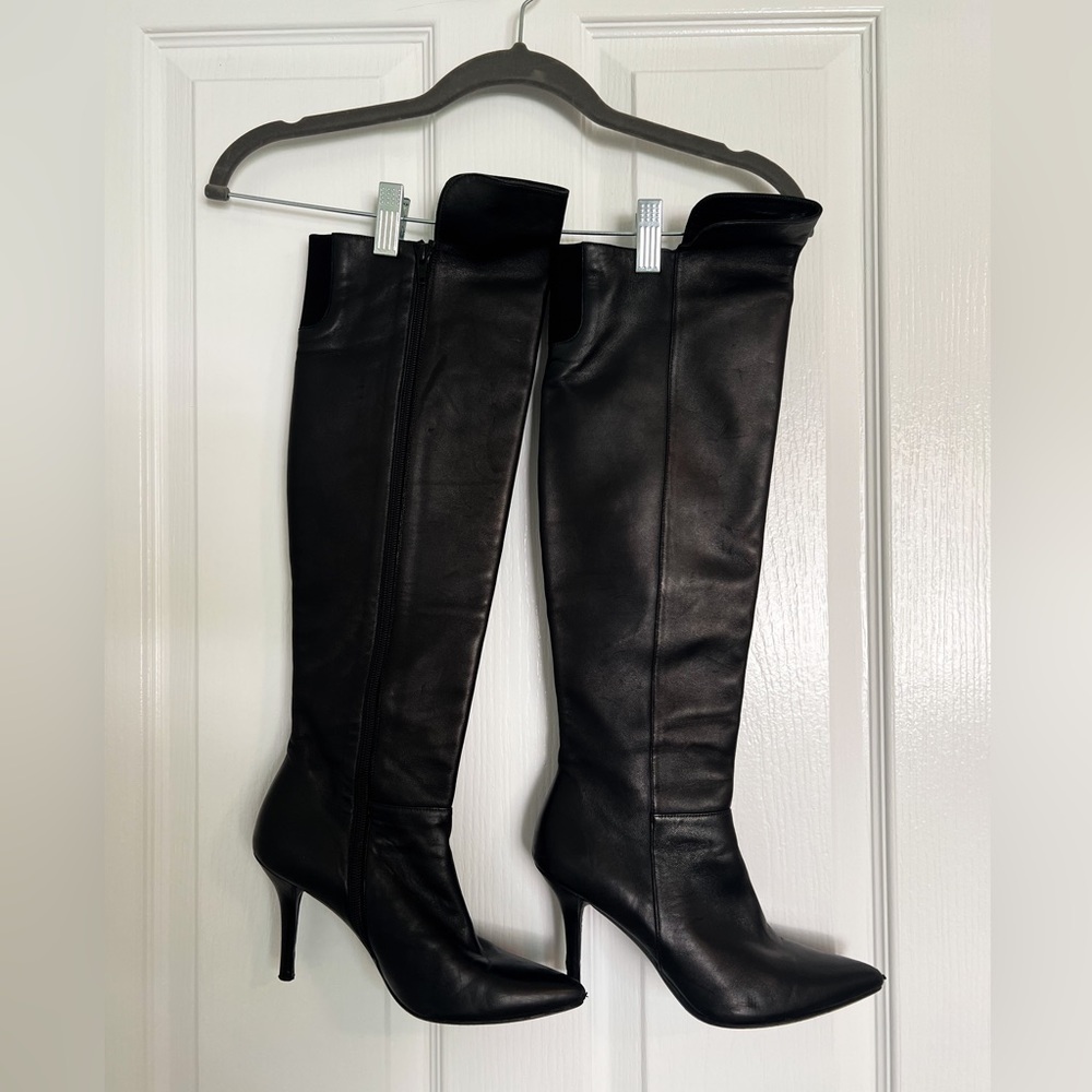 Stuart Weitzman over the knee black leather boots size 6M